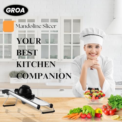 Adjustable Mandoline Slicer for Kitchen– French Fry Cutter, Potato Slicer Vegetable Slicer Tomato Slicer in Kitchen Essentials with Resistant Gloves- Stainless Steel Mandolin vegetable cutter