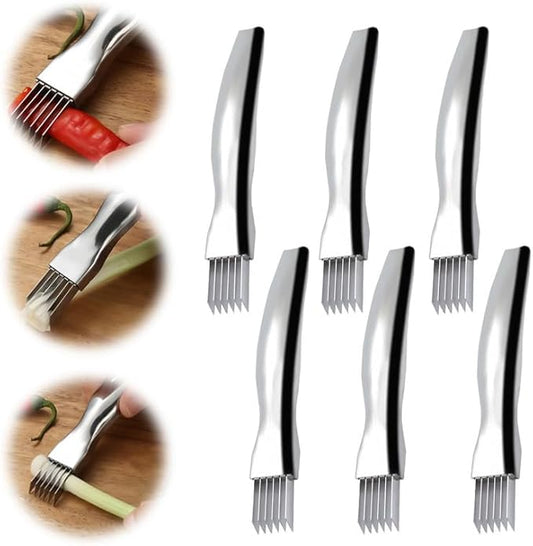 Shred Silk The Knife, 2024 New Stainless Steel Chopped Green Onion Knife, Food Speedy Chopper, Sharp Scallion Shredding Cutter, Kitchen Vegetable Cutter Household Multifunctional Food Slicer(6pcs)