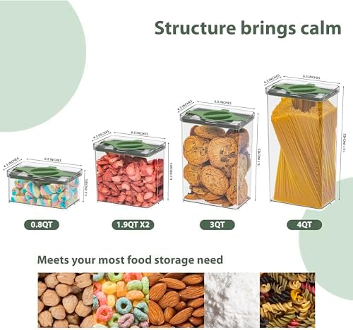 Airtight Pantry Storage Container 5 PC Set, Twist-Lock Lid, Green