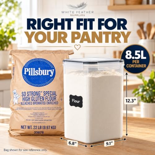 2 PC (8.5L/ 287 Oz) Extra Large Flour Sugar Storage Containers with Lids