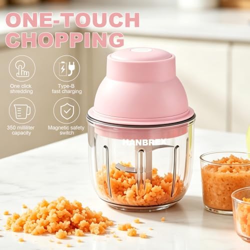 Electric Wireless Garlic Chopper, 350ml, Pink