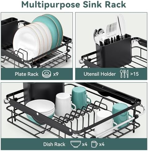 In Sink Dish Drying Racks, Large Dish Drainer with Utensil Holder