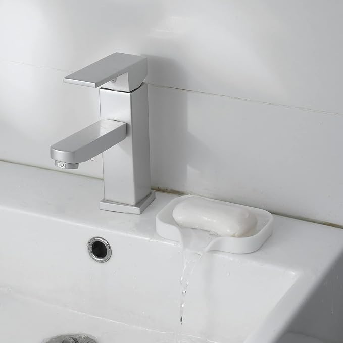 MicoYang Silicone Soap Dish with Drain Spout, Self-Draining Sink Organizer Tray for Bathroom and Kitchen, Sponges, Dispensers and Soap Holder, Non-Slip and Dishwasher Safe, White (Compact, 4.9"×3.2")
