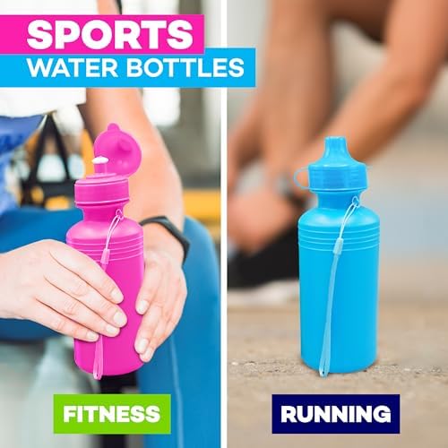 Bulk Water Sports Bottles for Kids 18 oz - 12 Pack Squeeze Reusable Plastic, Neon Colors, BPA Free, Water Bottles Party Favor Gift Giveaways, School Water Bottles