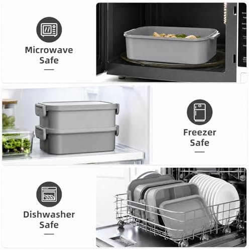 Adults Lunchbox Bento Box with Lunch Bag- 74 OZ All-in-One Stackable Lunch Box for Adults Kids Women Men Leakproof Bento Large Lunch Box Containers with Fork Spoon Sauce Box for Work School (Grey)