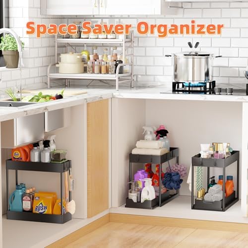 Under Sink Organizer 3 Pack, with Sliding Drawer, Black