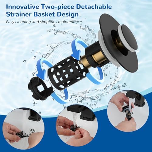 Upgraded 3 in 1 Bathroom Sink Drain Strainer, Pop Up Stopper