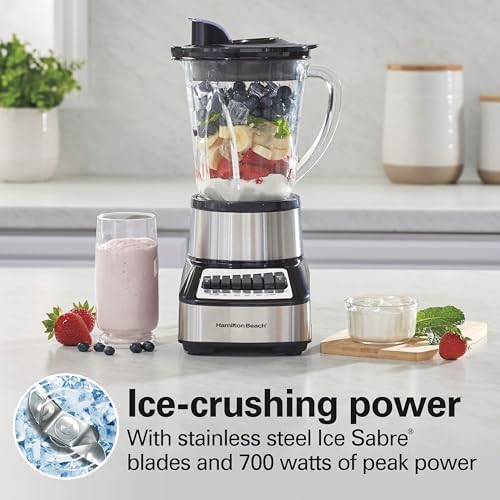 Wave Crusher Blender For Smoothies With 40 Oz Glass Jar and 14 Functions, Ice Sabre Blades & 700 Watts for Consistently Smooth Results, Black + Stainless Steel (54221)