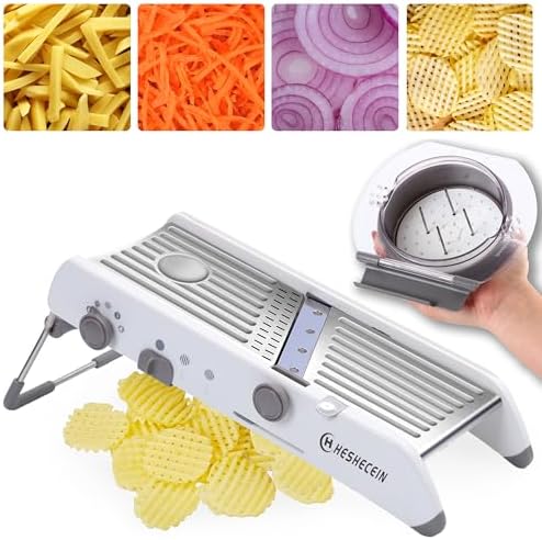 Adjustable Mandoline Slicer for Kitchen, Stainless Steel Mandolins Vegetable Chopper - Food Chopper, Vegetable Slicer, Mandolin with Waffle Maker | French Fry Cutter by HESHECEIN