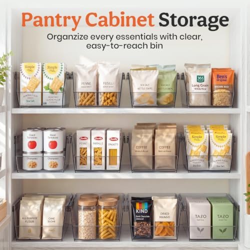 Set of 4 Stackable Storage Bins, 2 Large + 2 Small Clear Plastic Organizer Bins, Open Front Design for Kitchen Pantry, Fridge, Cabinet, Bathroom Organization and Snack Storage