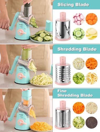Geedel Rotary Cheese Grater Hand Crank, Cheese Shredder Vegetable Slicer - Image 4