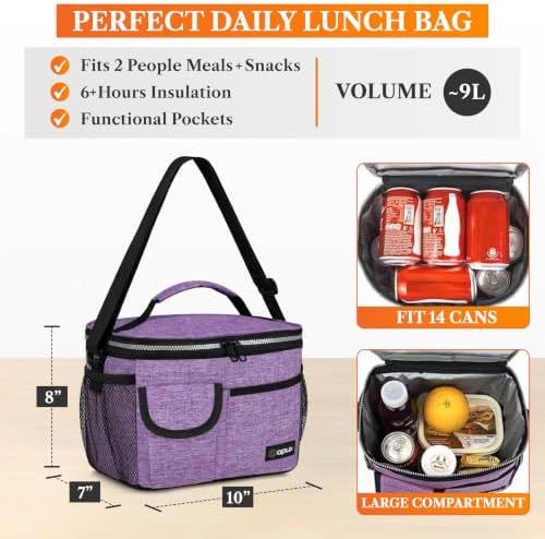 Insulated Lunch Box Adult, 14 Can Leakproof Cooler Bag Kid, Purple