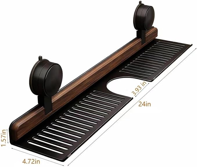 Bathroom Sink Shelf Over Faucet, No Drill Floating Shelf for Bathroom Sink, Under Sink Caddy Organizers for Toothbrush Soap (Black, 24 inch)