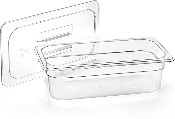 Bekith 6 Pack Plastic Clear Food Pans with Lids, 1/3 Size 4 Inch Deep Stackable Commercial Polycarbonate Pans for Kitchen Restaurant Food Prep, Freezer-Safe
