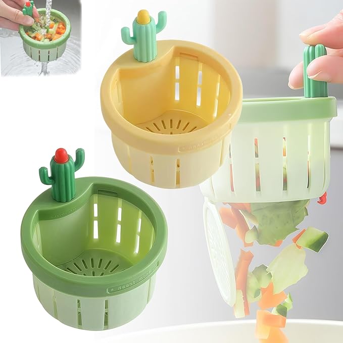 Cactus Kitchen Sink Drain Strainer, 2026 Upgrade Press Automatic Dumping Basket, Multi-Functional Anti-Clogging Kitchen Drainer With Lifting Handle (A+B)