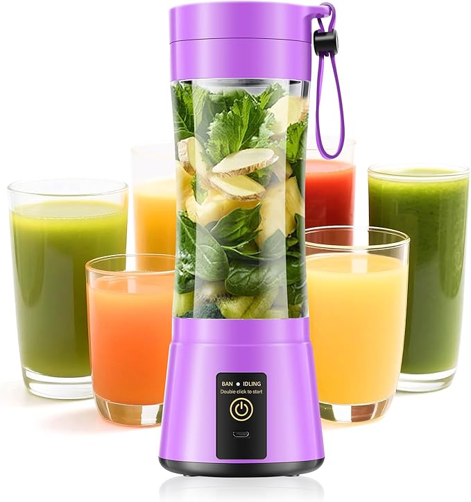 Portable Blender for Smoothies & Shakes - Cordless Personal Size Blender with 6 Blades, 380Ml Juice Cup, Lightweight & Rechargeable, Freshly Squeezed for Picnic/Sports/Office