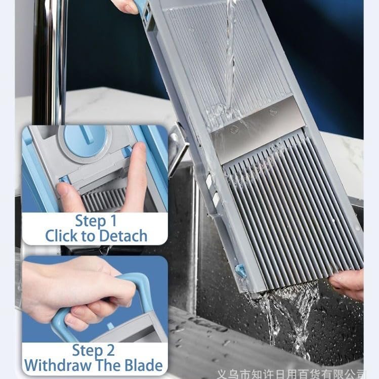 New Upgrade Safe Mandoline Slicer Plus, Biger Size, Adjustable Vegetable Food Chopper Potato Fries Cutter, Detachable Blade, Kitchen Chopping Artifact with Container. Blue - Image 2