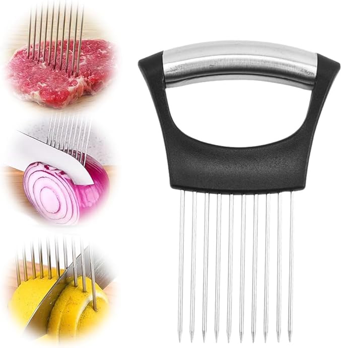 2026 New Onion Holder for Slicing, Stainless Steel Onion Slice Holder Vegetable Slicer Cutter for Potato and Tomato, Kitchen Chopper Slicing Assistant Tool Lemon Slicer Onion Cutter for Slicing (1PC)