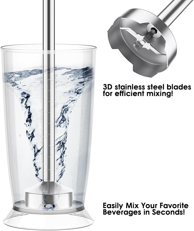 Blackcow Immersion Blender Handheld, Corded Hand Blenders Set 800W, 12 Speed Stick Blender 5 in 1 Stick Emulsifier with Chopper, Whisk and Frother for Soup, Baby Food and Smoothies, Black