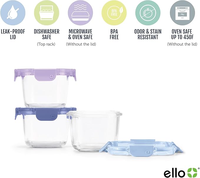 Ello Color Lock 8PC Mixed Glass Food Storage Sets, Leak-Proof Glass Food Storage Containers