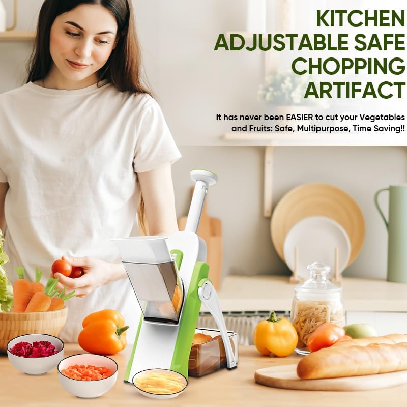 Saker Adjustable Safe Vegetable Slicer,Safe 5-in-1 Mandoline Slicer, Adjustable Vegetable Chopper & Fruit Slicer for Fast Meal Prep, 0.1-8mm Thickness (green) - Image 4