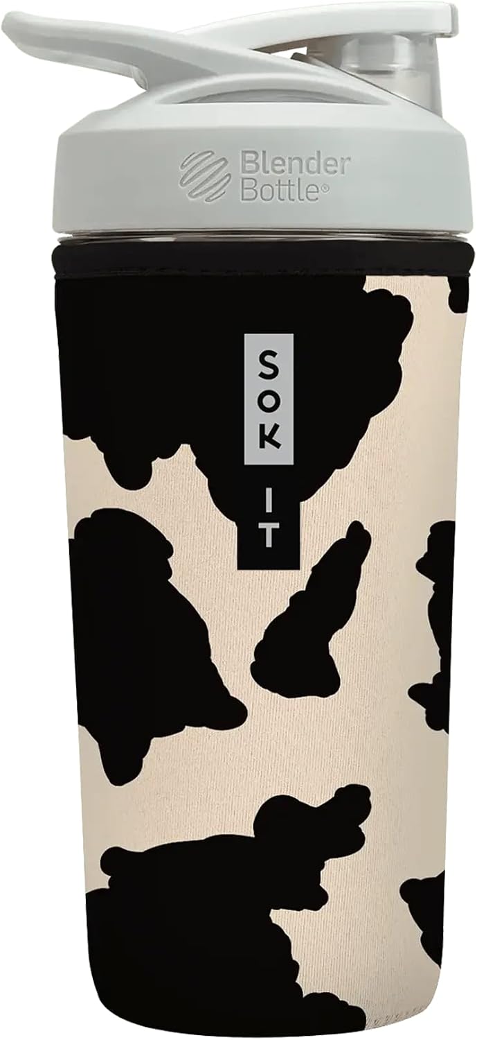 BotlSok Protein Blender Shaker Bottle Sleeve Insulated Neoprene Cover (Cow Print, Fits 28oz Blender)