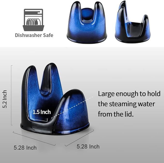 Nihow Pot Lid Holder and Spoon Rest for Kitchen Counter/Stove Top While Cooking - Heat Resistant & Dishwasher Safe - Elegant Black & Blue Sets