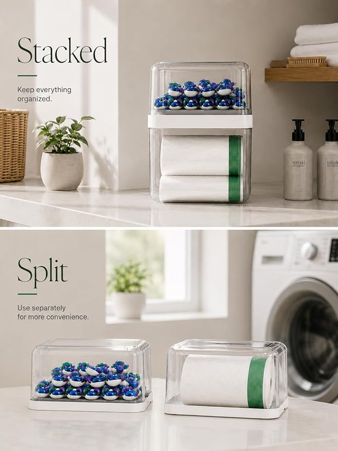 Trash Bag Dispenser & Dishwasher Pods Organizer, Clear Acrylic Garbage Bag Holder Under Sink Organizer With Removable Lid, Laundry Pods Container for Kitchen Pantry Laundry Room