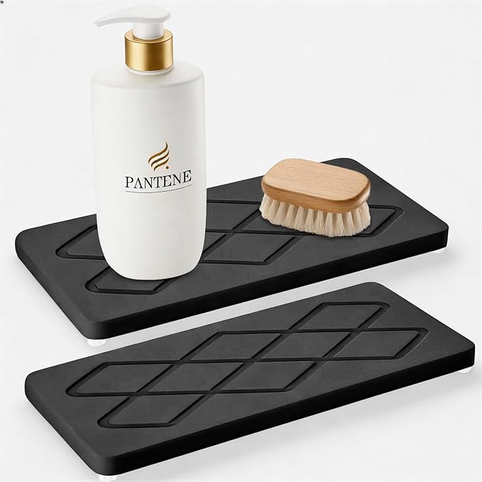 Quick Dry Sink Caddy Kitchen Sink Organizer, Easy to Clean Water Absorbing Stone Tray for Sink, Bottle Drying Rack, Sink Caddy, Vanity Organizer, Sponge Holder, 2 PCS