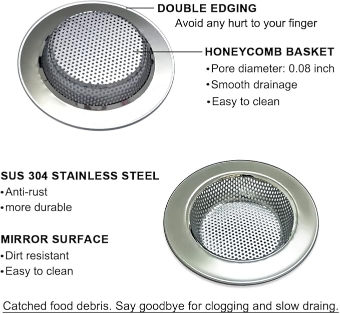 Seatery 4-Piece Kitchen Sink Strainers - 4.5 Inch Stainless Steel Sink Drain Filter with Food Scraps Catcher