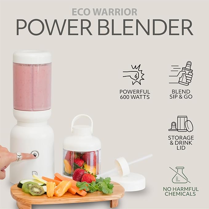 WILLOW Eco Series Warrior Blender, Compact Personal Blender for Smoothies, Shakes & Ice Crushing, One-Button-Operation Smoothie Maker, 600 Watt Base, Includes 30 OZ Cup + To-Go Cup with 2 Lids