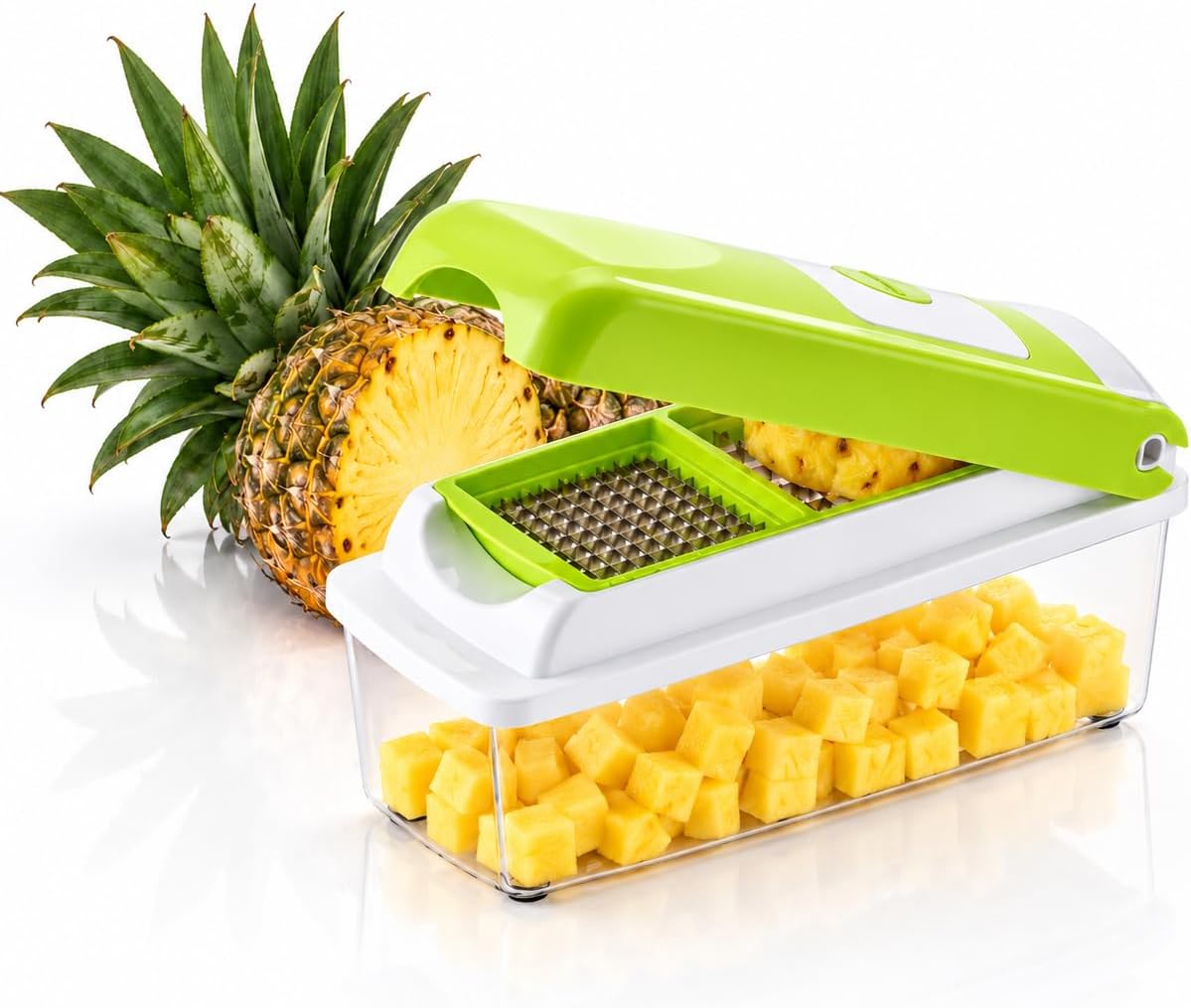 Vegetable Chopper – Original As Seen On TV Food Dicer with 2 Stainless Steel Blades, Large 2-Cup Container, Cleaning Tool, Dishwasher Safe Onion & Vegetable and Fruit Cutter