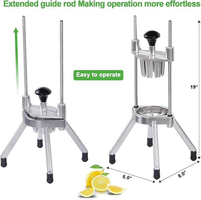 Commercial Lemon Cutter 4-Section with V-Shaped 420 Stainless Steel Blades，Easy Wedger Stainless Steel Blade Fruit Lime Slicer NSF Certified Easy-to-Use for Bar Restauran