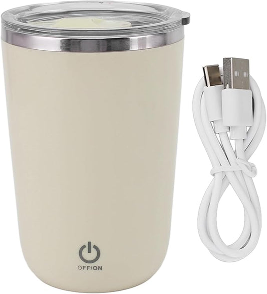 Shaker Bottle 11.8oz Electric Mixer Cup Stainless Steel Self Stirring Blender USB Rechargeable Coffee Mug for Sports, Workouts, Office(Light Yellow)