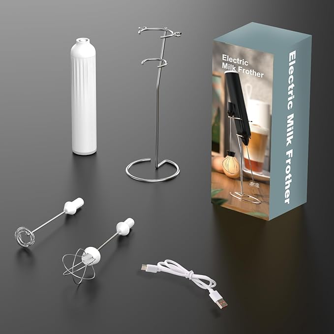Mulli Rechargeable Milk Frother & Stand Set - 3-Speed Handheld Electric Frother Whisk for Coffee, Latte, Cappuccino, Matcha, Hot Chocolate & Frappe