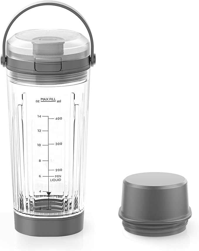 18 oz Vessel Cup Compatible with Ninja Blast Portable Blender, Accessories Sip Lid with Carry Handle, Bottom Cap and Blade Cover Fits for BC150/ BC100 Series Blender (Gray)