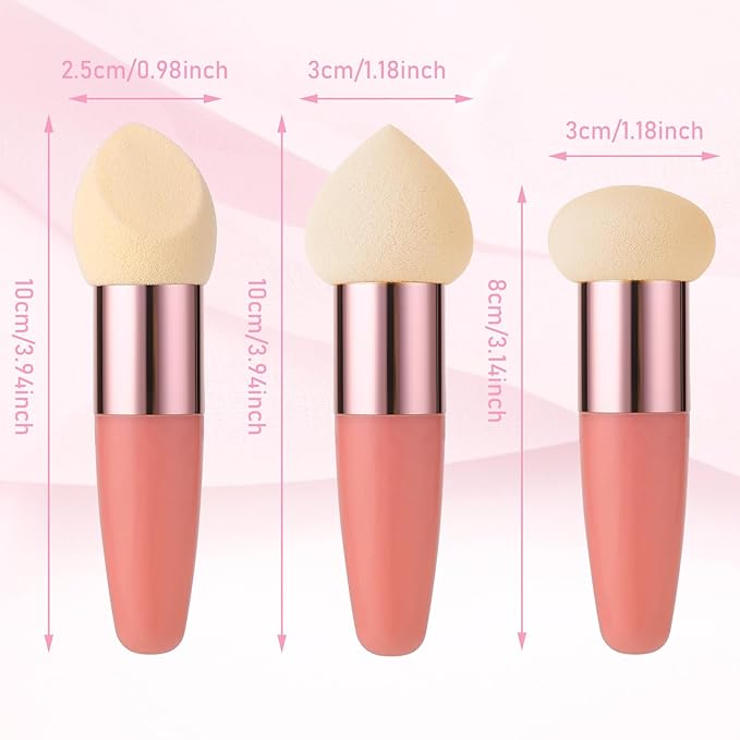 Sibba Makeup Sponge 3 PCS Cosmetic Brush Foundation Make Up Concealer Blending Cosmetic Mini Angled Brush Applicator Handle Artist Applying Make-Up Eyebrow Face Powder Make Up Puff(rose red)