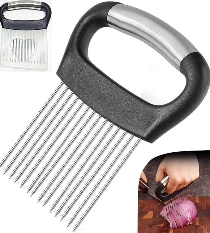 Large Onion Holder for Slicing, Stainless Steel Onion Slice Holder Lemon Slicer Cutter for Slicing, Food Slicer Vegetable Chopper Cutter Assistant Tool forSlicing Meat Lemon Potato Tomato (14Pin-1Pcs)