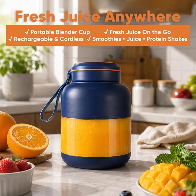 Portable Wireless Juicer Cup 38 Blades, 1300 ml Portable Electric Blender for Smoothies & Shakes, Large Capacity USB Juicer Cup for Fruit Juice, Protein Drinks, Travel, Gym & Camping (Blue)