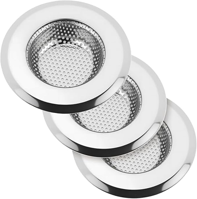 Kitchen Sink Strainer Basket Stainless Steel - Sink Drain Cover with Wide Rim, for Most Kitchen Sinks Anti-Clogging 4.5 in (3pc Silver)