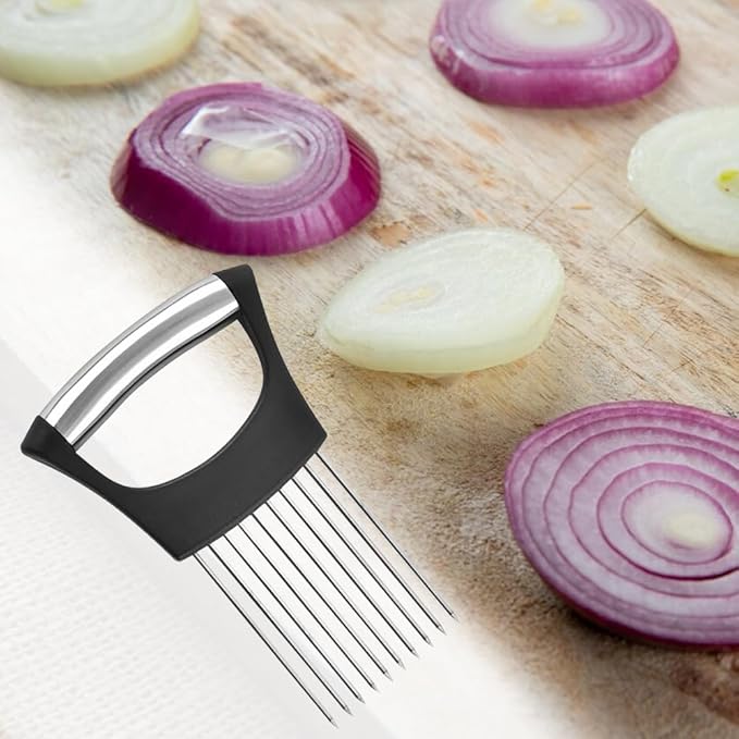 Stainless Steel Onion Slice Holder, 2025 New Tomato Cutter, Multi-Purpose Vegetable Slicer for Kitchen, Durable Food Chopper Kitchen Chopper Slicing Assistant Tool (A-2Pcs)