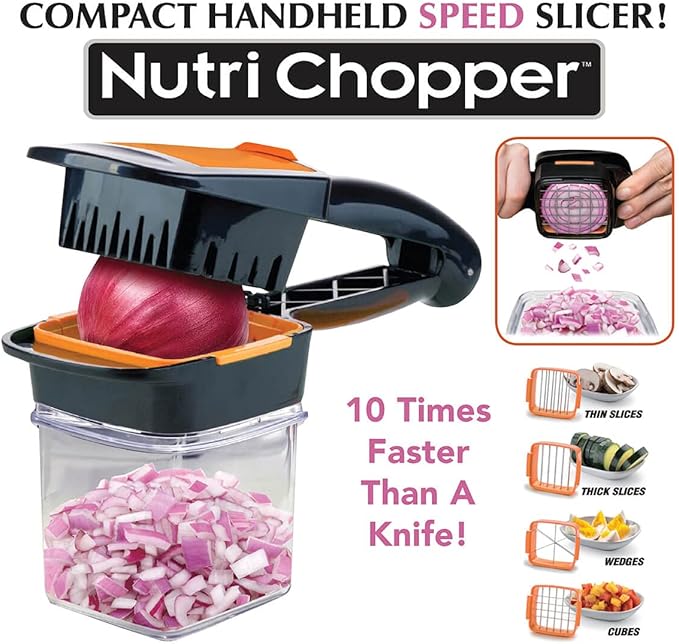 NUTRI CHOPPER Handheld Vegetable & Fruit Chopper, Manual Kitchen Slicer for Onions, Garlic & Potatoes, Compact & Portable