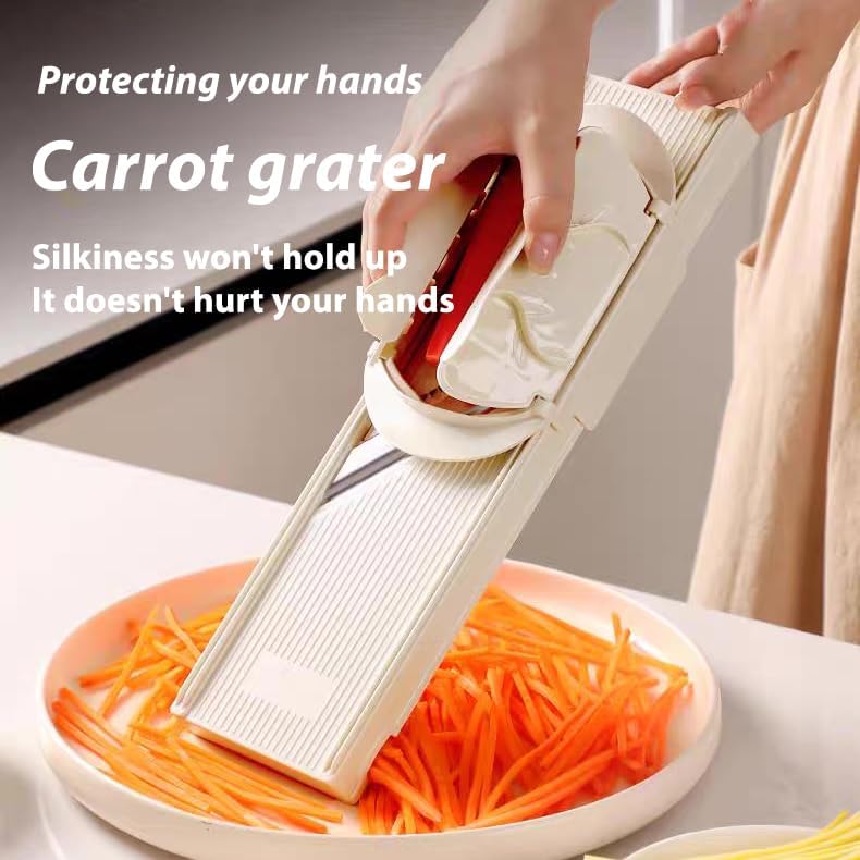 4-in-1 Vegetable Slicer & Grater - Dual-Guard Hand Protector with 4 Sharp Blade, Safe Mandoline for Potato, Carrot, Cucumber (White) - Image 3