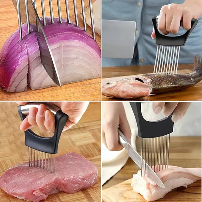 Onion Slicer Holder with Protective Cover, Lemon Slicer Holder Onion Cutter, Vegetable Cutter Kitchen Chopper Slicing Assistant Tool for Tomato Meat