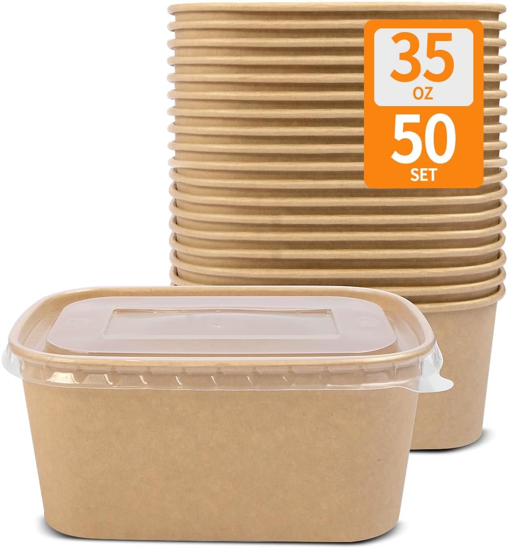 35 oz Paper Food Containers with Lids 50 Pack Meal Prep Containers
