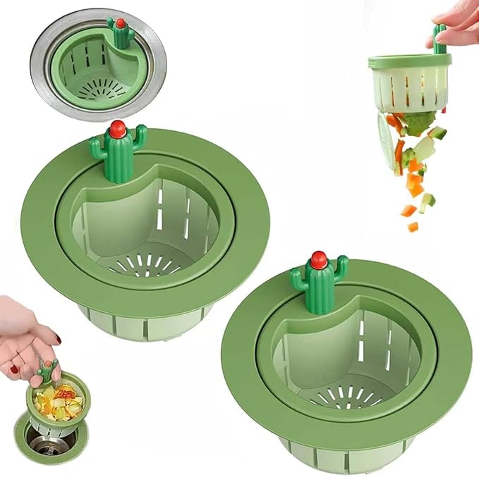 Cactus Kitchen Sink Drain Strainer, 2026 New Self‑Cleaning Press Dumping Basket, Faucet Hanging Filter, Food Residue Collector Kitchen Bathroom Accessory (2Pcs Yellow)