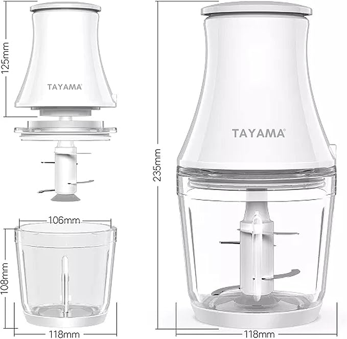 TAYAMA 2.5 Cup White 200W Mini Chopper 4-Layer Blade Food Processor, Medium