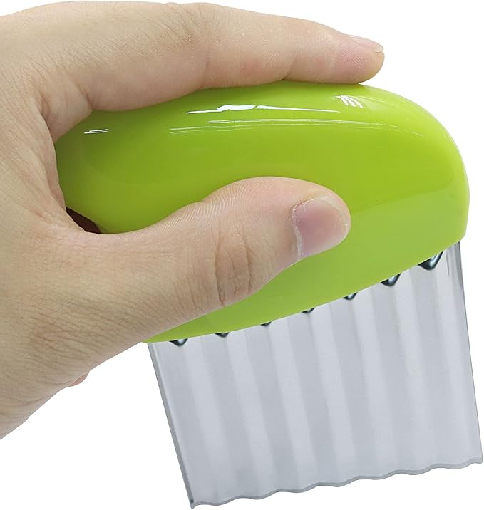 2 Pack Crinkle Cutter Stainless Steel Wavy French Fry & Vegetable Slicer for Potatoes, Carrots, Cheese, Multi-Color (Green & Yellow)