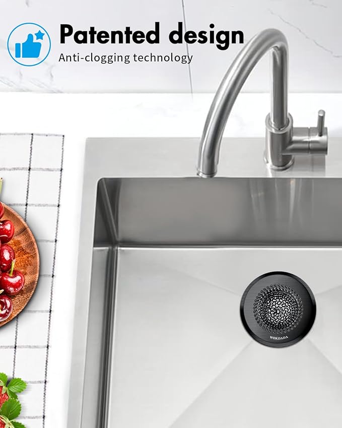 Sink Drain Strainer, Reversible Mesh Sink Strainer with 304 Stainless Steel, Wokdada Revolutionary Anti-Rust Kitchen Sink Drain Strainer for Garbage Disposal Food Catcher (Black)