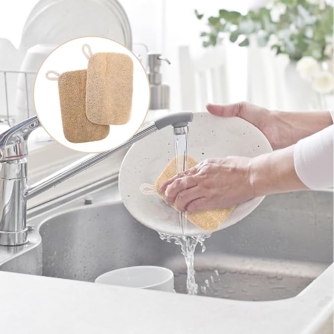 5-in-1 Kitchen Soap Dispenser Set with Sponge Holder - Dual Hand & Dish Soap Pump Dispenser for Sink Countertop with 2-Packs Natural Loofah Dish Sponge Dishwashing Scrubber,White